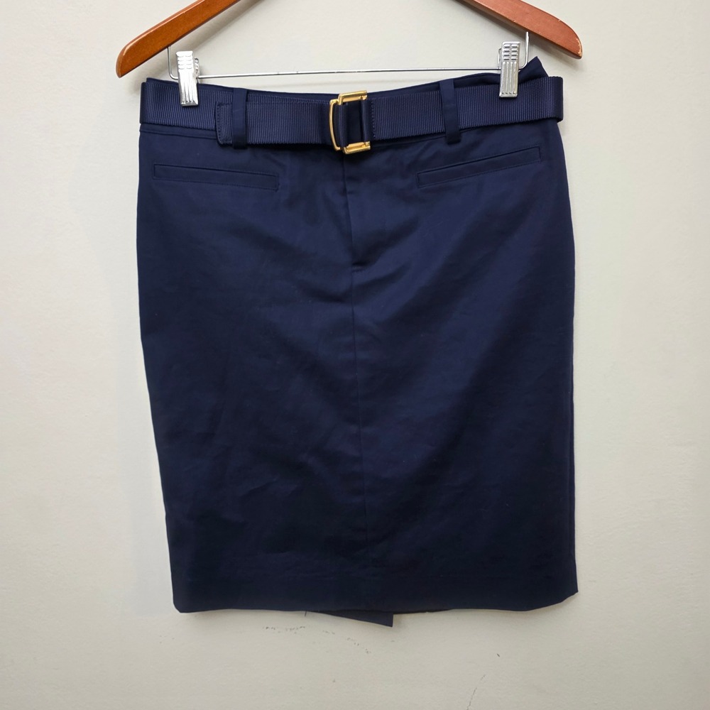 Lauren Ralph Lauren Pencil Skirt Womens 6 Navy Blue Belted Stretch Cotton Preppy